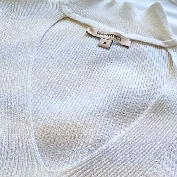 CUSHNIE ET OCHS White Turtleneck Choker Cutout Ribbed Bodycon Sweater Dress Sz M - Picture 2 of 6
